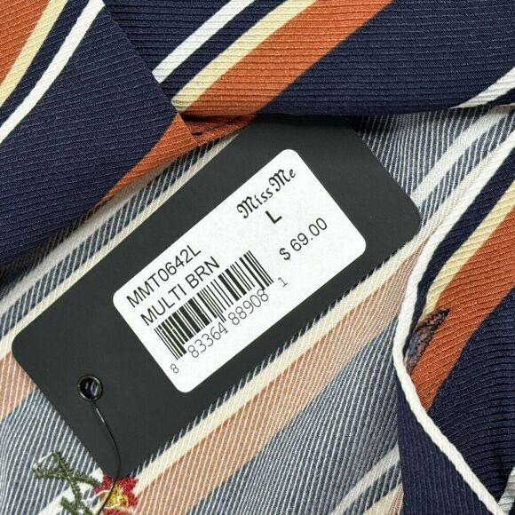 Miss Me NWT multi brown and navy striped long sleeve tunic blouse size L - Picture 13 of 16